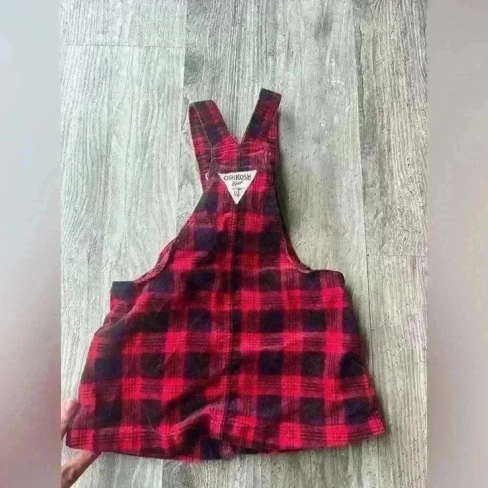 Girls Osh Kosh B’Gosh Buffalo plaid velvet overall jumper dress- 6 months - Picture 4 of 5